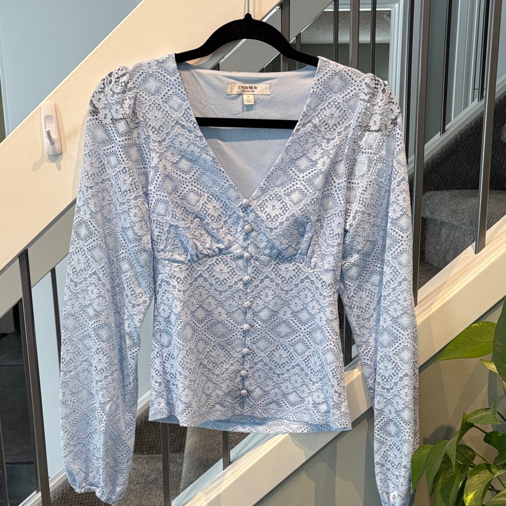 EVERNEW Lace Top in Pale Blue